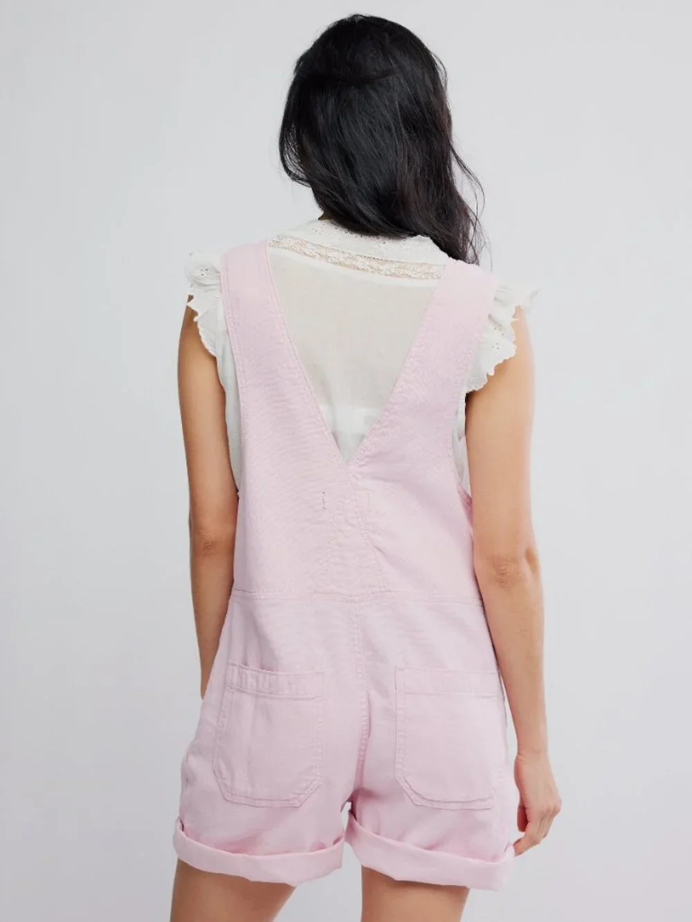 Free People Pink Short Denim Overalls